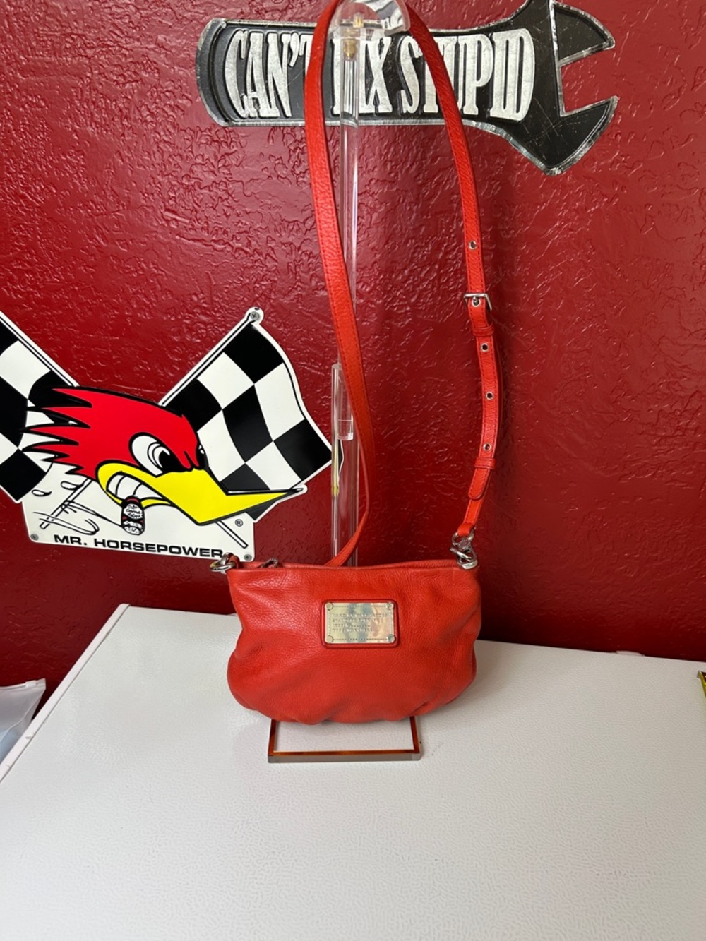 Marc By Marc Jacobs Red Leather Crossbody with silver Plaque